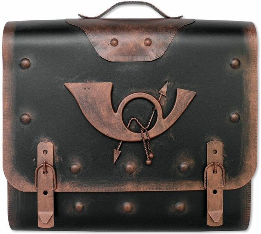 HMF Briefkasten Alter Ranzen mit Posthorn PH2 in Kupfer, Wandmontiert, Metall, B/H/T: 40 x 40 x 9 cm - Bild 1