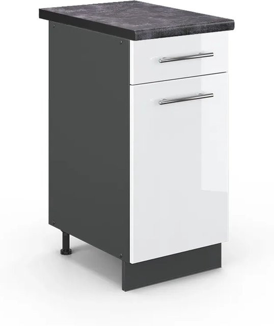 Vicco Küchenunterschrank Fame-Line Weiß Hochglanz Anthrazit B: 40 cm, T: 60 cm, H: 82 cm - Bild 1