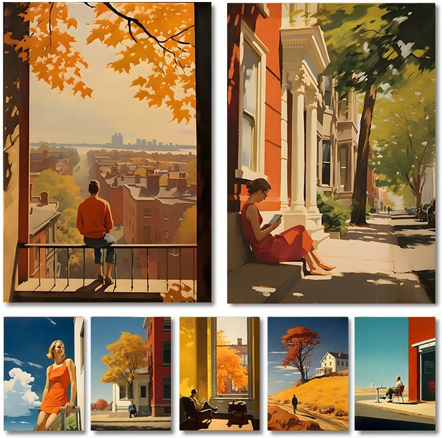 Edward Hopper Stadtlandschaft Leinwandgemälde als Wandkunst für dein Wohnzimmer in Mehrfarbig - Bild 1