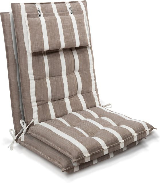 Beautissu 2er Set Sun-HL Hochlehner Auflage Beige-Weiß-Gestreift B/T/H: 120 x 50 x 8 cm - Bild 1