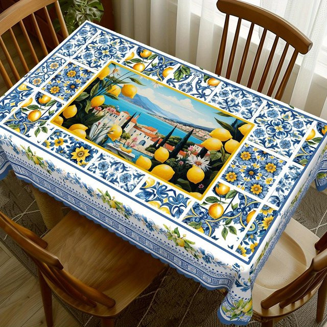 Rechteckige Tischdecke JMG Household Supplies Sommer Zitrone Blau Floral in Grau und Multicolour, B/T: 90 x 140 cm - Bild 1