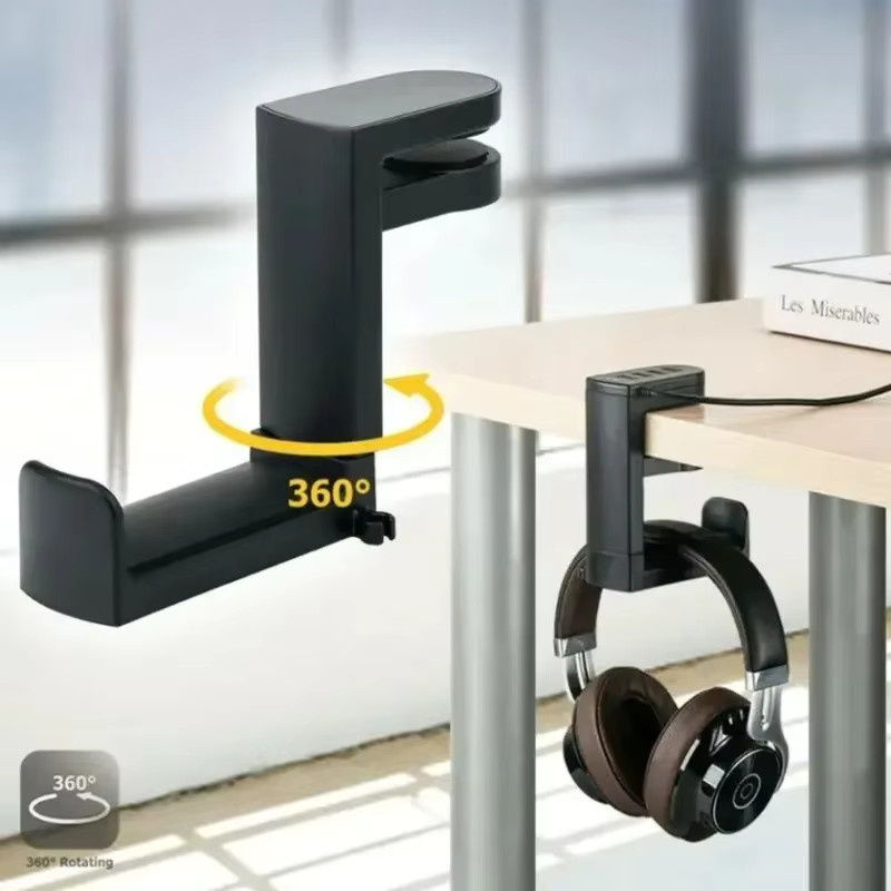 VIKEFON Headset-Hakenhalter mit 360-Grad-verstellbarem Gaming-Kopfhörerständer und drehbarem Kabel-Clip-Organizer in Schwarz oder Pink - Bild 3