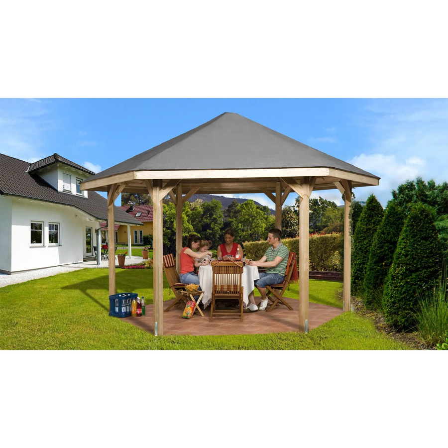 WEKA Sitzlaube Paradies 2 Pavillon aus Nadelholz mit Zeltdach in Beige, Breite: 399 cm, Tiefe: 461 cm - Bild 2
