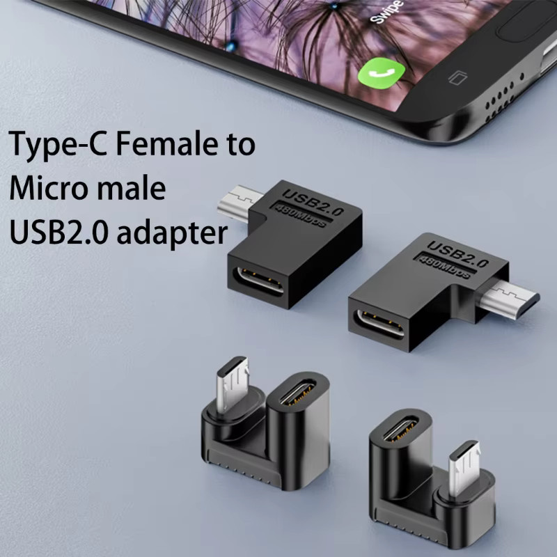 AREOFRGB USB Typ C auf Micro USB Adapter 90/180 Grad in Schwarz - Bild 2