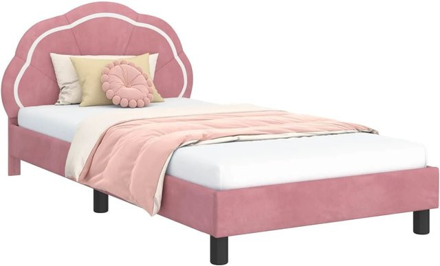vidaXL Kinderbettgestell mit Kopfteil in Rosa aus Samt, B/T/H: 90 x 200 x 104,5 cm - Bild 1