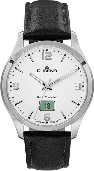 Dugena Herrenfunkuhr Tresor Funk, Edelstahl, Silber, Leder, 39 mm - Bild 1