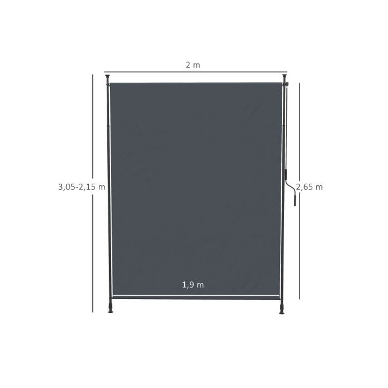 MUVOE Seitenmarkise aus grauem Polyester mit Aluminiumstruktur, B: 200 cm, H: 215–305 cm - Bild 2