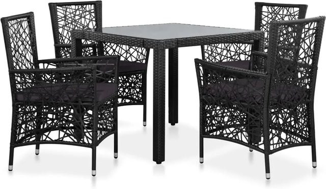 vidaXL 5-teilige Garten-Essgruppe aus Polyrattan in Schwarz und Grau mit Glastisch - Bild 1