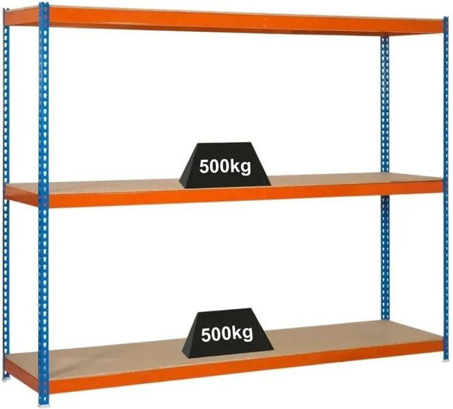 PROREGAL Schwerlastregal Wood Beast mit 3 Ebenen, H x B x T: 200 x 210 x 60 cm, Blau-Orange - Bild 1