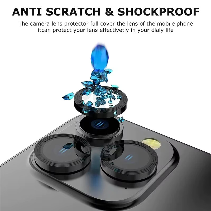 2-3 Stück Kamera Objektiv Schutzglas mit Ring für iPhone 12 13 14 15 16 Pro Max und Mini in Schwarz und Blau - Bild 3