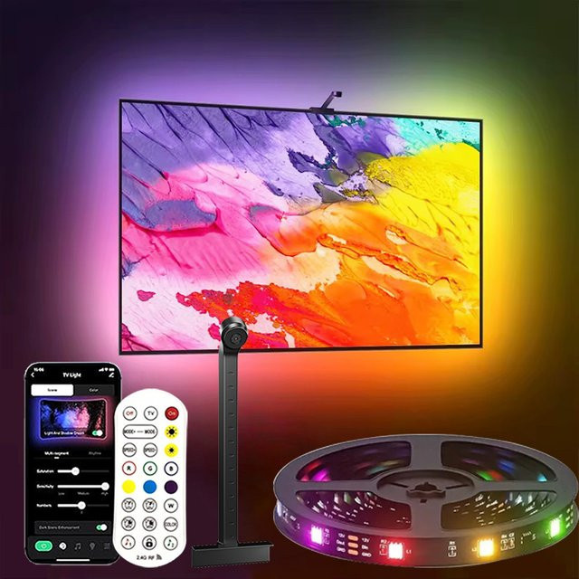 Adiodo RGBIC LED-Lichtstreifen für PC und TV mit Farbsensor und Musik-Sync, Multicolour Hintergrundbeleuchtung für 55-75 Zoll, ideal für Gaming-Raum und Home Office - Bild 1