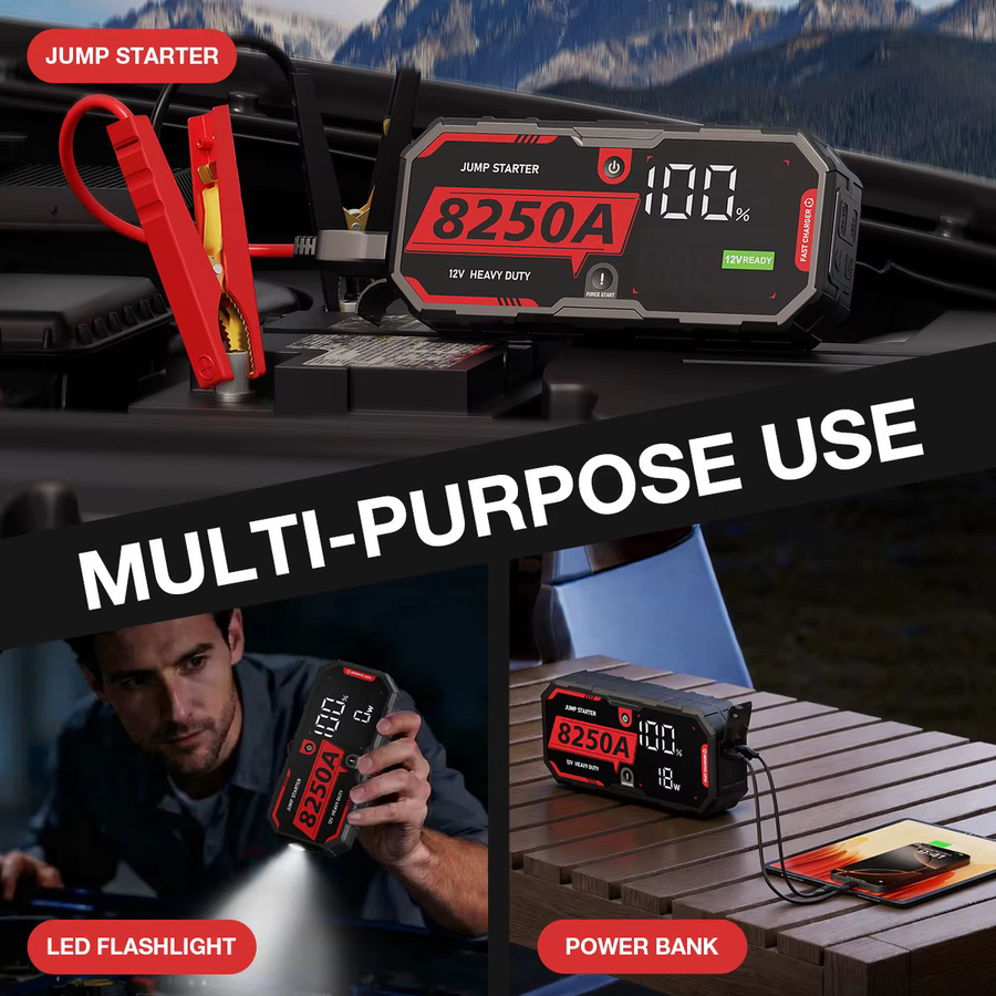 AdoreTrip Auto Starthilfe Powerbank 8250A 12V Batterie Booster für Benzin und Diesel, Schwarz - Bild 5