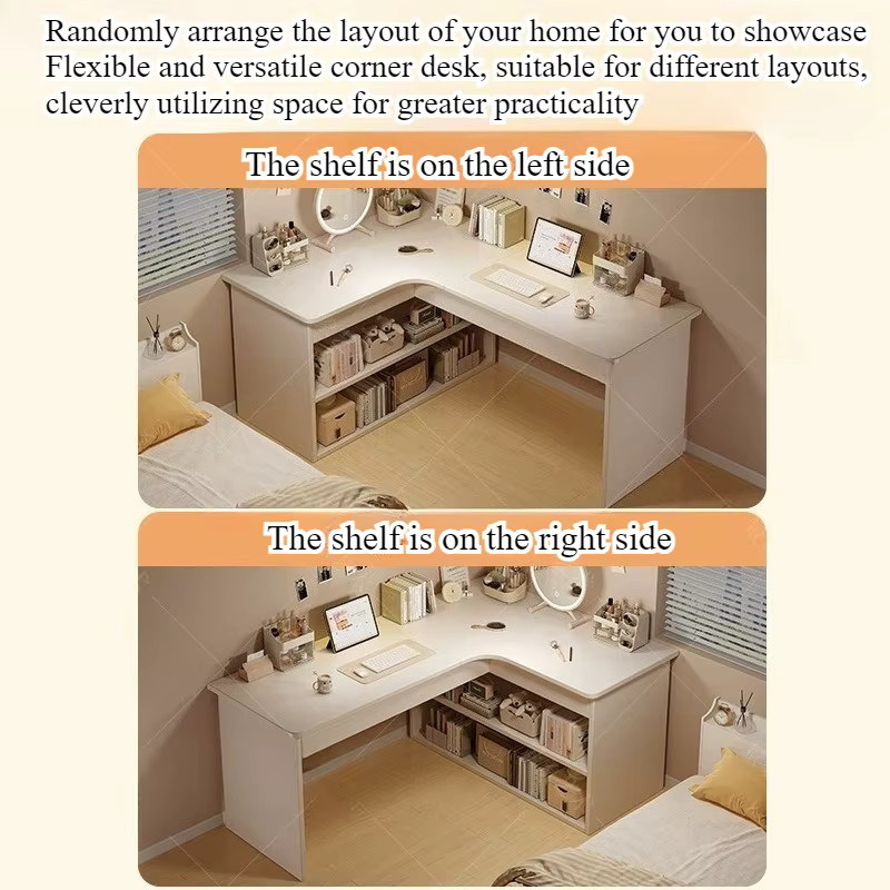 LIUSHADUOLA Eck-Schreibtisch mit integriertem Bücherregal in Weiß, moderner Multifunktions-Computertisch für Home-Office und Schlafzimmer - Bild 2