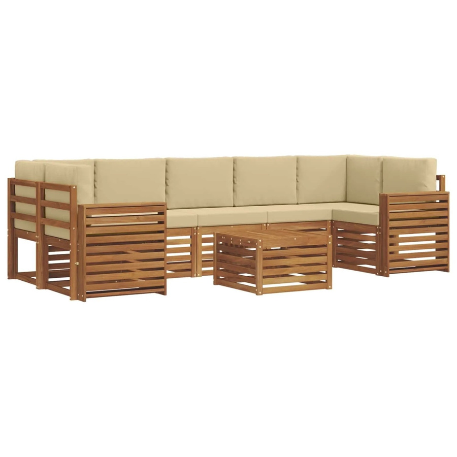 vidaXL Sofagarnitur 8-teilig aus Massivholz Akazie in Natur und Beige mit L-Form und Polsterkissen - Bild 2