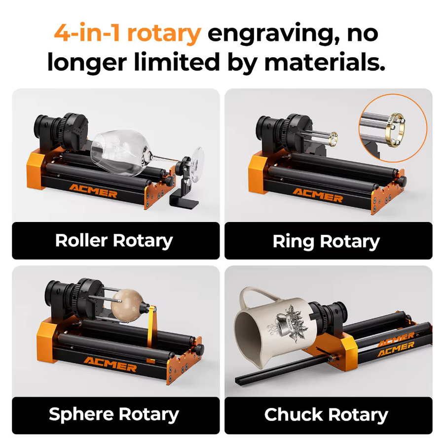 ACMER M4 Rotationsrollenfutter für Lasergravierer in Schwarz, 360 Grad drehbar mit 3-Backen-Spannung für Ringkugel-Objekte, Durchmesser 4-64 mm - Bild 4
