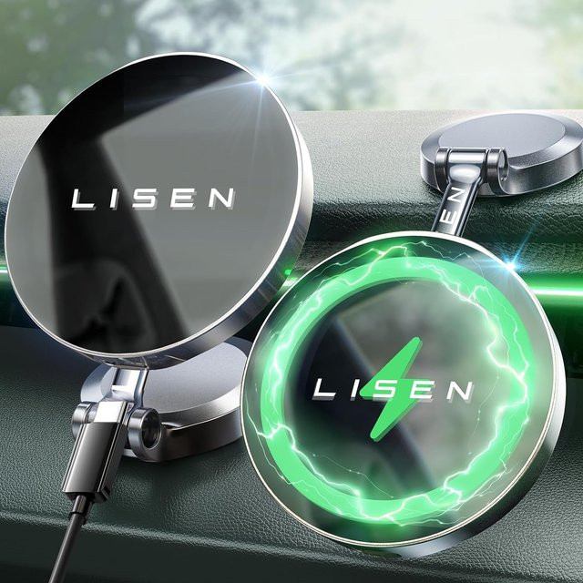 LISEN MagSafe Autohalterung mit 15W kabellosem Ladegerät, magnetischer und 360 Grad rotierbarer faltbarer iPhone Auto-Handyhalter - Bild 1