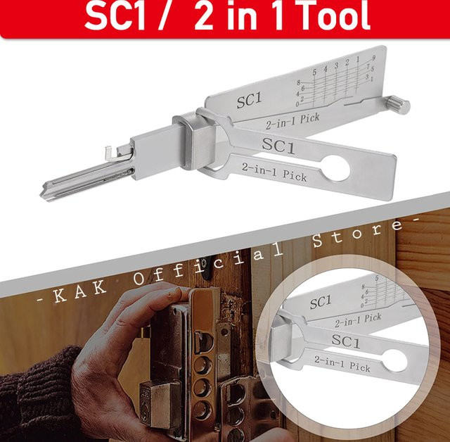 KAK SC1 2-in-1 Schlosserwerkzeug-Set aus Edelstahl in Silber mit Schlossöffnungswerkzeug und Schlüsseldecoder - Bild 1