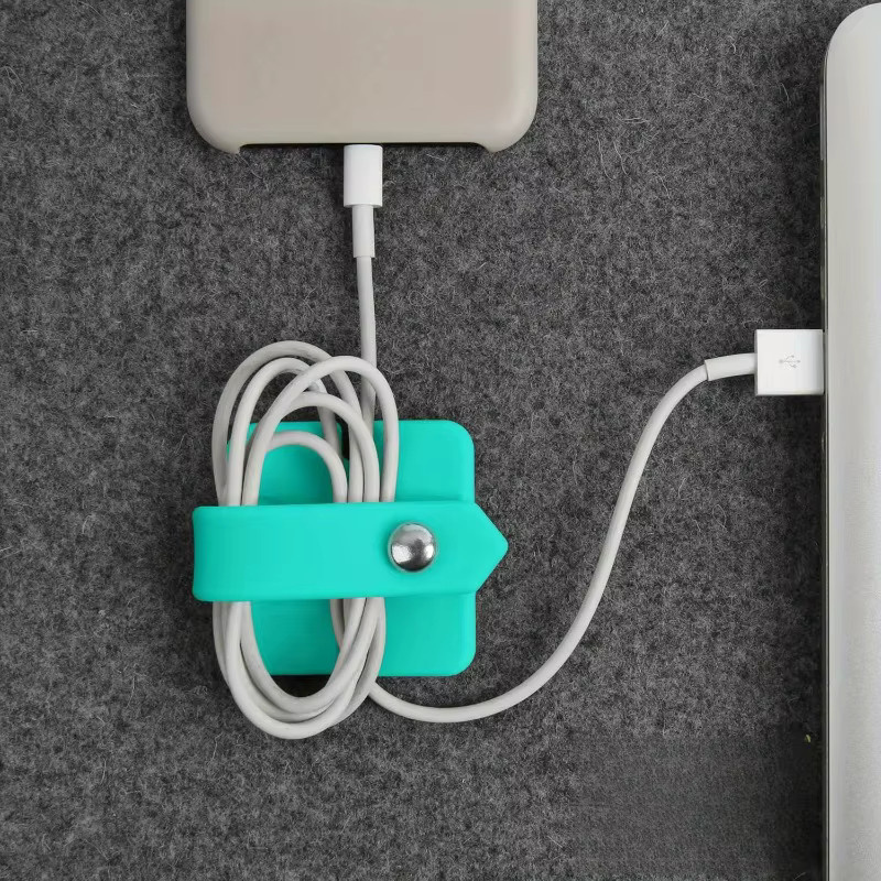 Kopfhörerkabel-Organizer aus Silikon mit Schnalle und Reißverschluss für die Desktop-Aufbewahrung, Schwarz und Türkis - Bild 2