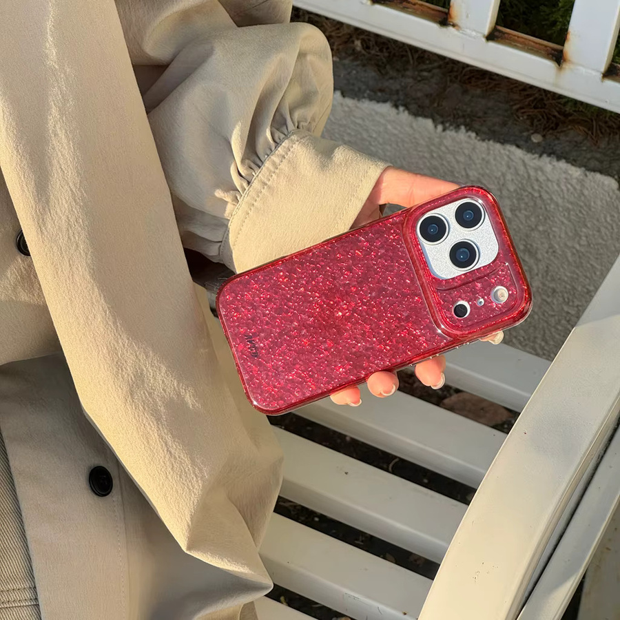 Stoßfeste Apple iPhone Schutzhülle mit glänzender roter Pailletten-Textur für iPhone 17, 16, 15 und 14 Pro Max - Bild 3