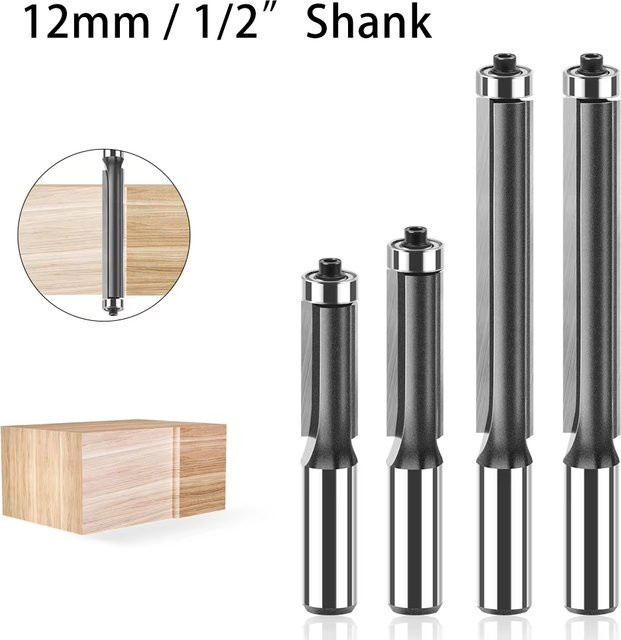 JGZUI Schaftfräser mit 12 mm Durchmesser und 1/2 Zoll Schaft, langer flach abgeschrägter Fräser in Silber für die Holzbearbeitung zum Kanten- und Nutenfräsen - Bild 1