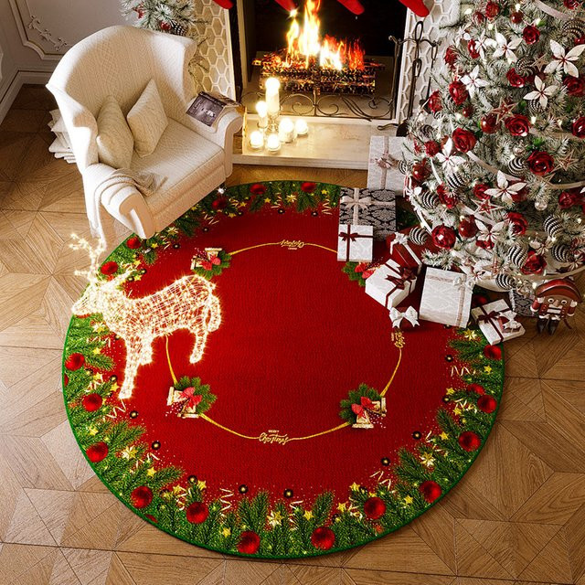 VIKAMA Weihnachtsbaum Bodenmatte in Rot, quadratische Weihnachtsbaumschürze aus Textil für Wohnzimmer und Schlafzimmer, Durchmesser: 60 cm - Bild 1