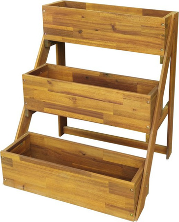 Klappbare Blumentreppe Hardin aus Akazienholz mit Zinkplatte, Braun, B/T/H: 65 x 40 x 80 cm