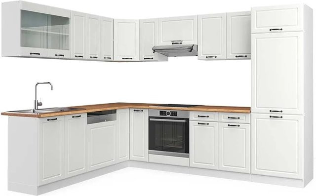 Vicco R-Line Eckküche Landhaus Weiß-strukturiert Weiß und Eiche B/T/H: 227 x 287 x 207 cm - Bild 1