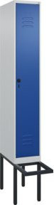 C+P Spind Classic PLUS Garderobenschrank mit Sitzbank, 1 Abteil, Sicherheits-Drehriegel, 4 Garderobenhaken, mittige Trennwand, auskragende Sitzbank, Farbe: Blau, B/T/H: 212,0 x 30,0 x 81,5 cm - Bild 1