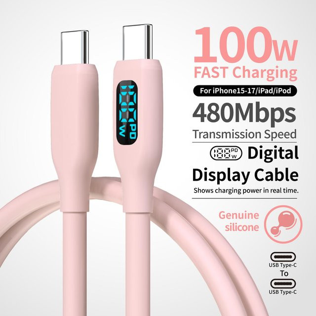 LAIHONEN 100 W USB-C-Schnellladekabel aus superflexiblem Silikon in Rosa für Telefon, Tablet und Laptop - Bild 1