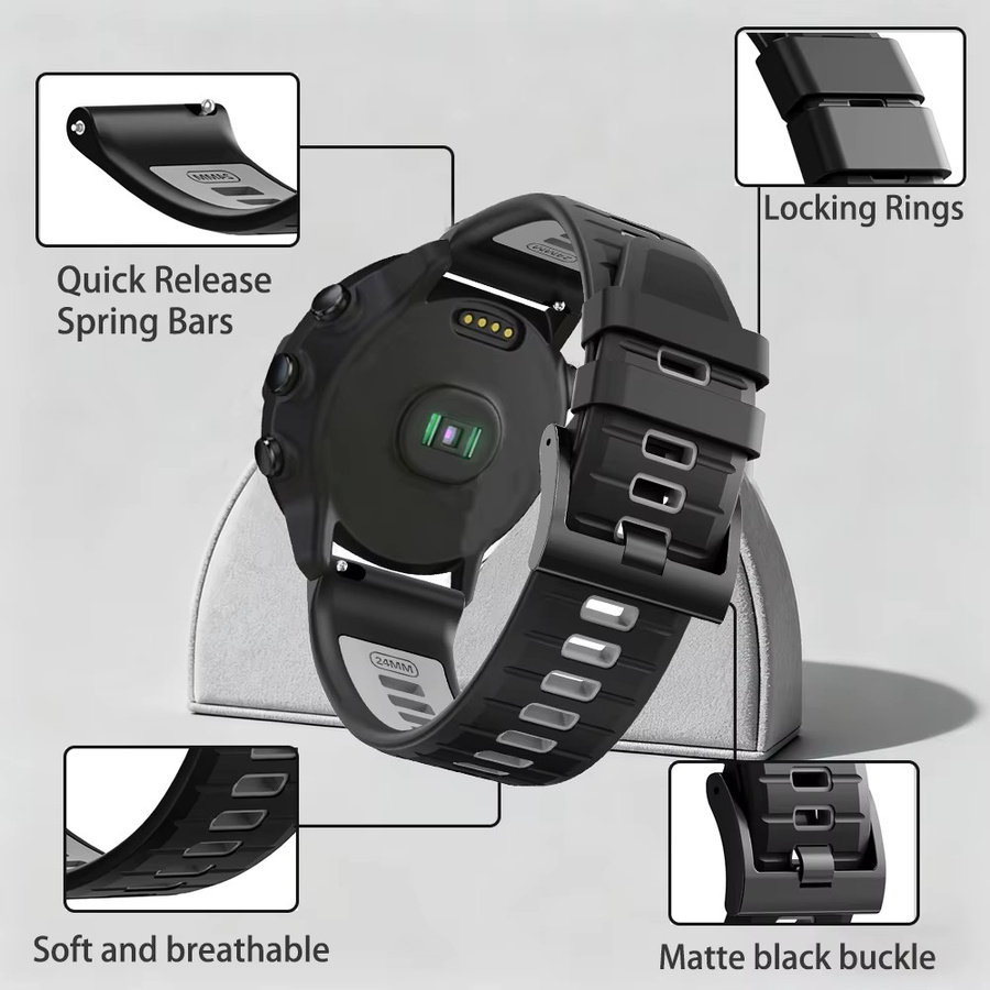 QCTOG Uhrenarmband Silikon, 24 mm, Schwarz, Unisex - Bild 4
