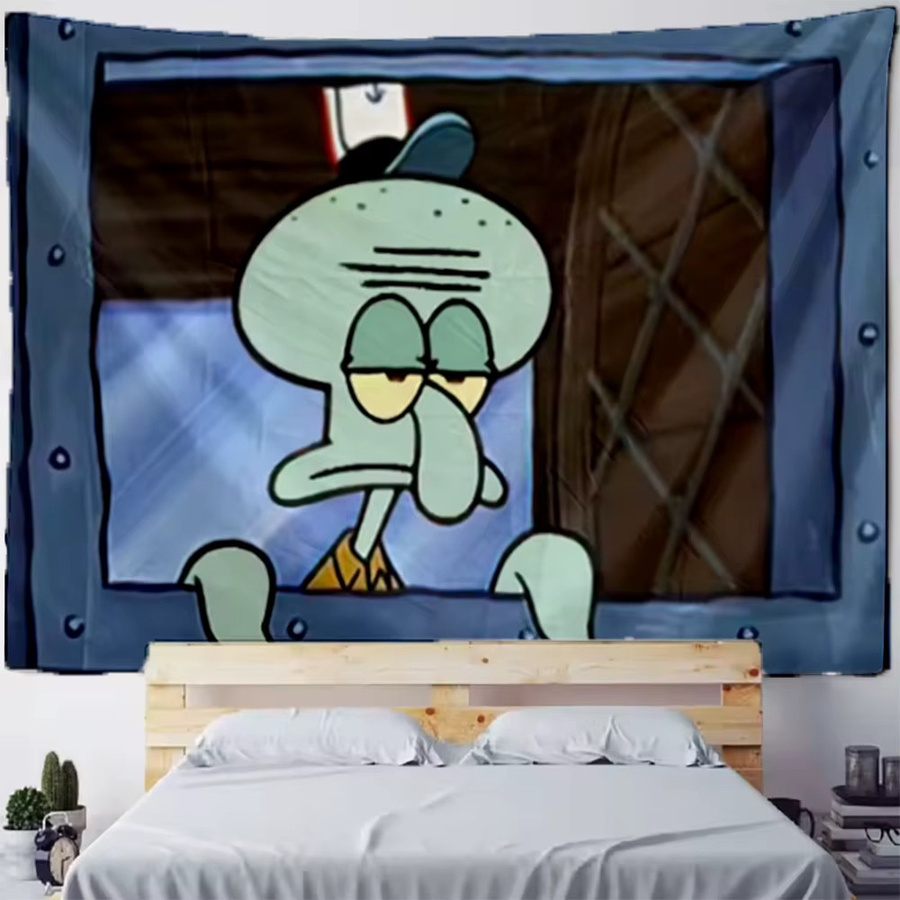 SpongeBob Schwammkopf Wandbehang mit Patrick Star und Thaddäus als dekorative Tapisserie in Blau für Kindergeburtstage und Partydekorationen - Bild 1