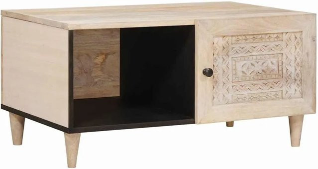 vidaXL Couchtisch aus massivem Mangoholz mit Regal in Beige und Weiß, B/T/H: 80 x 50 x 40 cm - Bild 1