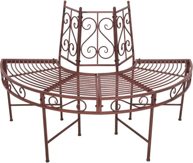 DELUKE Baumbank TINA Gartenbank als Halbkreis aus Stahl in Schwarz-Braun, wetterfest für Garten und Terrasse, B/T/H: 80 x 63 x 122 cm - Bild 1