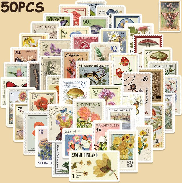 50 Stück Vintage Floral Aufkleber Set in Multicolour für DIY Deko, Laptop und Sammelalben - Bild 1