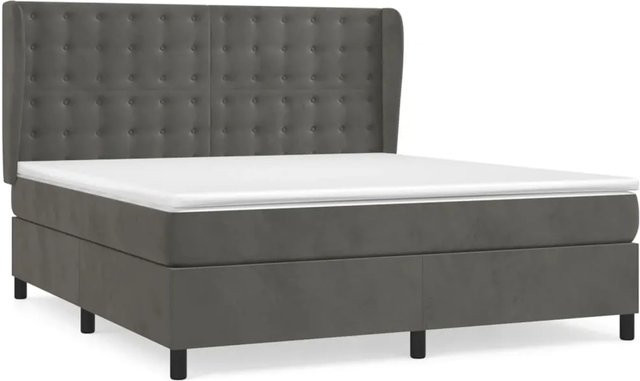 vidaXL Boxspringbett mit Matratze in Dunkelgrau aus Samt, Hybridbett mit Taschenfederkern, B/T/H: 160 x 200 x 128 cm - Bild 1