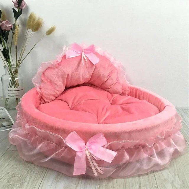 Pet Products My Hundebett 3D Fantasy mit Spitze und Schleife, ovales Haustiernest aus Samt in Pink, abnehmbarer Bezug - Bild 1