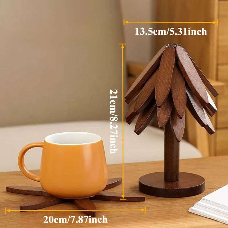 DUTRIEUX Set aus 6 Baum-Stativuntersetzern aus Bambusholz in Walnussfarben, hitzebeständige und rutschfeste Untersetzer für Teekannen und heiße Gerichte - Bild 2