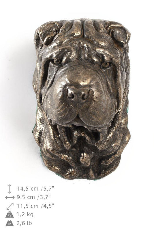 Art-Dog Shar Pei Hundestatue als hängende Büste in Braun aus Kunstharz und Metall - Bild 7
