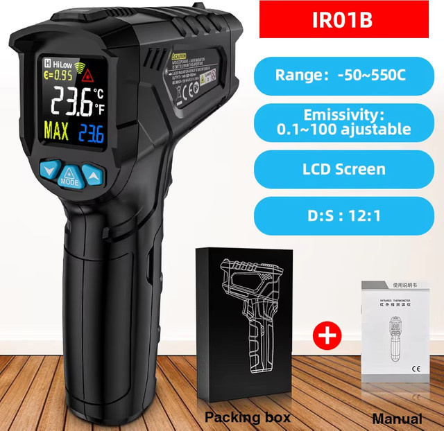 MESTEK Digitales Infrarot-Thermometer Laser-Temperaturmessgerät mit Pyrometer und Hygrometer in Schwarz - Bild 1