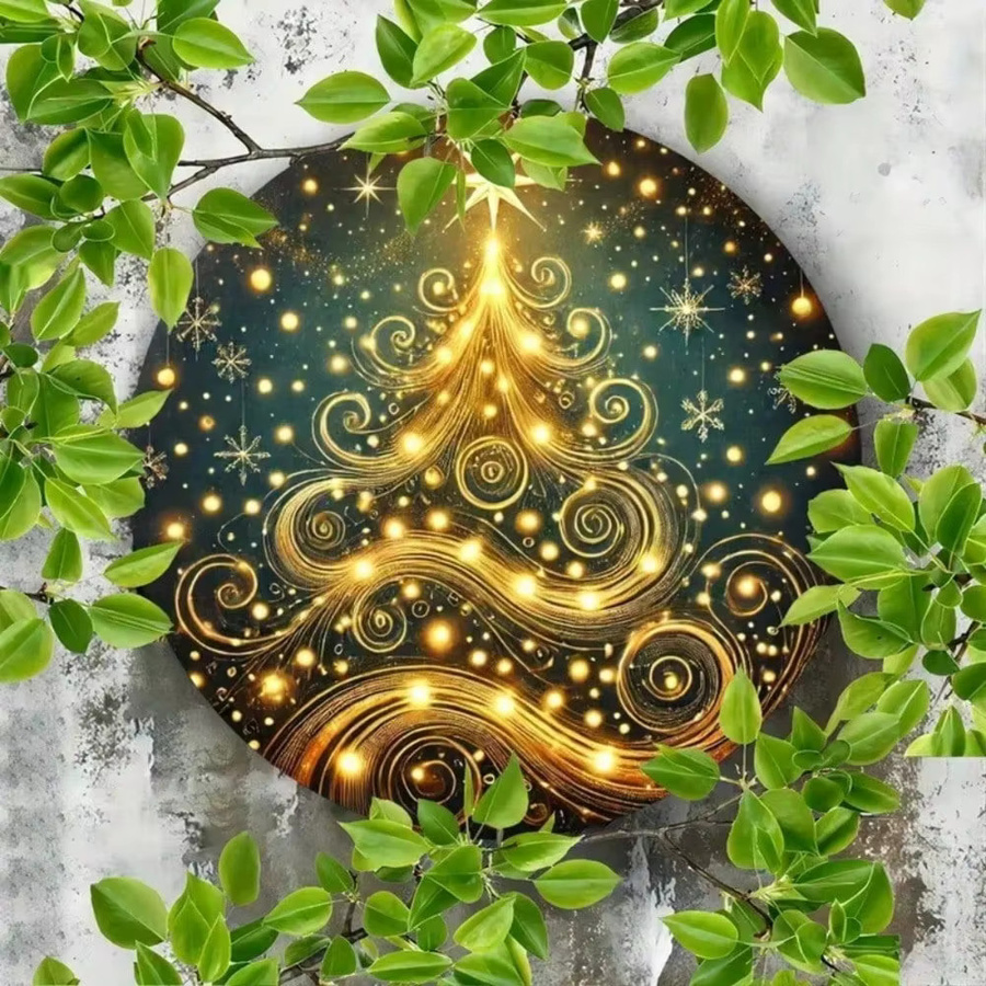 HELLOYOUNG Weihnachtsbaum-Kranz aus Eisen, rundes Metallschild für Wand und Tür zur Heimdekoration, Durchmesser: 20 cm - Bild 3