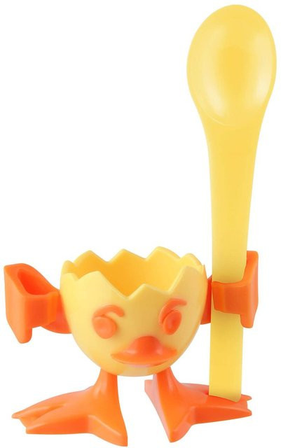 Fackelmann Eierbecher mit Löffel in Küken-Optik, Orange und Gelb - Bild 1