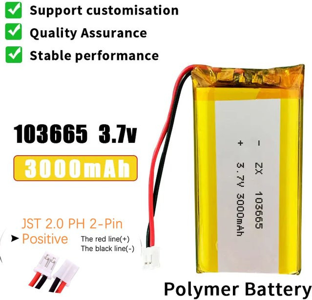 GJUELIRRA Akku 103665 Polymer-Lithium-Akku mit 3000 mAh, 3,7 V, Farbe: Gelb, passend für Bluetooth-Tastaturen, Tablets, DVD-Lautsprecher und Digitalkameras - Bild 1