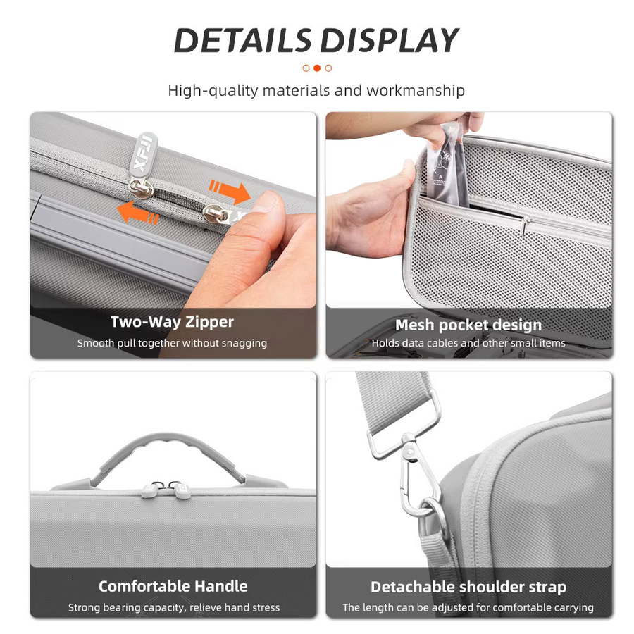 XFJI Aufbewahrungstasche für DJI Mini 4 Pro, graue Reisetasche kompatibel mit RC2 und RC-N2 Fernbedienung - Bild 4