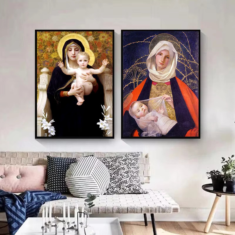 Religiöses Leinwandgemälde Potdemiel Jungfrau Maria Heiliges Herz Kunstwerk in Schwarz und Multicolour - Bild 2