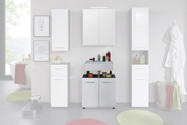 Trendteam Waschbeckenunterschrank Line in Weiß Hochglanz mit Kassetten-Optik B/H/T: 60 x 56 x 31 cm - Bild 2