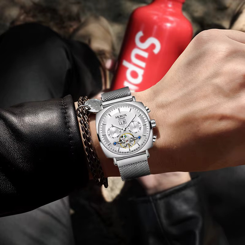 SKROX Armbanduhr, Automatik, Edelstahl, Silber, Milanaise, Eckig, Herren - Bild 3