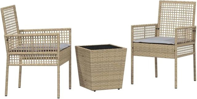 vidaXL Garten Bistro Set 3-teilig aus Poly Rattan in Beige für Garten, Balkon und Terrasse - Bild 1