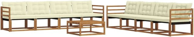 vidaXL Outdoor-Sofagarnitur 9-tlg. aus Akazienholz mit Textilene und Kissen in Natur und Creme - Bild 1