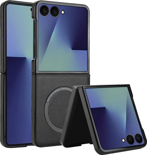 Magnetische kabellose Lade-Handyhülle aus Leder für Samsung Galaxy Z Flip7 Flip6 Z Flip 5 Z Flip 4 Z Flip 3 und Z Flip7 FE in Schwarz oder Weiß - Bild 1
