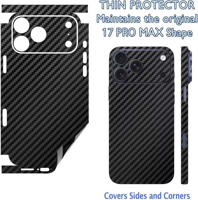 Tear Down Carbon Fiber Skin Wrap 3M Back Sticker Cover für iPhone 17 Air 16 15 14 13 Pro Max Plus in Schwarz - Bild 2